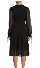 Women's Stellah Black Long Sleeve Tiered Midi Dress S picture