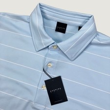 NEW Dunning Mens XL Polo Shirt Light Blue Striped Performance Golf picture