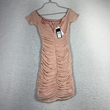 Guess Pink Teela Ruched Bodycon Dress Off Shoulder Stretch Small NWT W8FK0TR2X52 picture