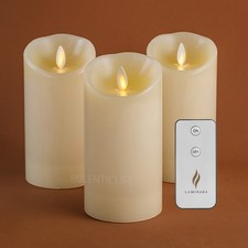 Luminara Flameless Pillar Wax LED Ivory Candles w/Moving Wick Remote 3