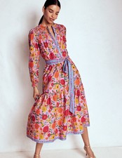 Boden Cecily Cotton Midi Dress Pink Dahlia Trail Size 10 NWOT Bohemian Country picture
