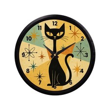 Retro Atomic Cat Wall Clock, Atomic Cat 50s Style Decor, Retro Cat Theme Clock picture