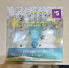 Simple Pleasures Peppermint Swirl Refillable Snowman Hand Soap & Lotion Set 17.6 picture