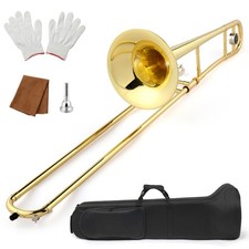 Bb Tenor Slide Trombone, Brass B Flat Key w/ Case, Mouthpiece For Beginner Kit picture