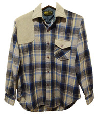 M Vtg 70s Kmart Blue Gray Black Shadow Plaid Wool Nylon Flannel Men's Shirt M picture