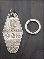 RARE Vintage Tiffany & Co Heavy 42g Sterling Silver Hotel Tag Key Ring New York picture
