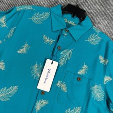 Caribbean Shirt Mens Large Green Embroidered Short Sleeve Button Up New picture