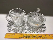 Mikasa Royal Suite Glass Creamer & Lidded Sugar Bowl Set w/ Handles & Tray (4pc) picture