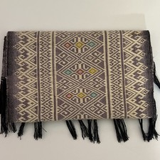 Vintage Hand Woven Thai Lao Silk Brocade Table Runner Tapestry Fringed Purple picture