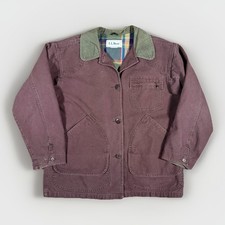 Vintage LL Bean Barn Coat Mens L Maroon Plaid Lined 90s picture