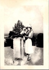 Mother Holding Baby at Scenic Overlook, 1920s B&W Snapshot Photo picture