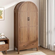 Wardrobe Closet, Armoire Wardrobe Closet with Drawers and 2 Arched Fluted Doors picture