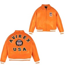 Avirex Men’s orange American Bomber Flight Style Genuine Cowhide Leather Jacket picture