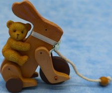 Cherished Teddies Wooden Pull Toy Bunny Bear 1999 Enesco Priscilla Hillman picture
