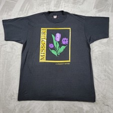 Vintage 90s Current River Missouri Nature Tee Purple Floral Single Stitch XL picture