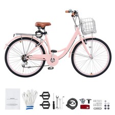 26 Inch Ladies' Charleston Cruiser Bike 7-Speed Pink Beach City Bicycle w/Basket picture