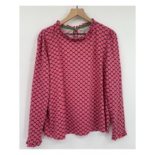 Boden Shirt Womens 22/22 Pink Green Floral Ruffle Neck Top Long Sleeve Cotton picture