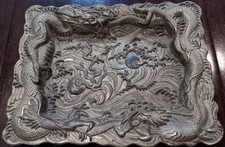 ANTIQUE JAPANESE MEIJI ANTIMONY METAL DRAGON TRAY picture
