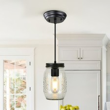 GoYeel 1-Light Black Farmhouse Mason Jar Pendant Light w/ Adjustable Height picture
