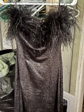 Vintage Janine Dress Black With Feathers Off The Shoulder  picture