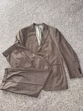 STEVE HARVEY CELEBRITY EDITION TAN/BROWN PINSTRIPE 2PC SUIT SIZE 44L/38L picture