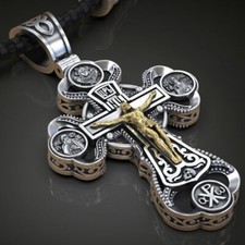 16g Long Cross Orthodox Christianity Saints Virgin Mary Pendant 925 SOLID SILVER picture