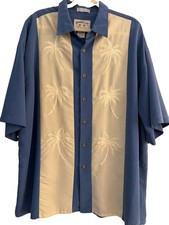 Bamboo Cay Men 2XL Pacific Palms Embroidered Shirt Blue Panel Hawaiian Silk-Feel picture