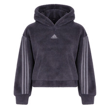 Adidas Girls L 14 Purple High Pile Sherpa Fleece 3-Stripes Pullover Hoodie AA104 picture