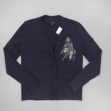 Talbots Women's Wool Blend Rhinestone Beaded Cardigan Sweater Size XS Navy NWT picture