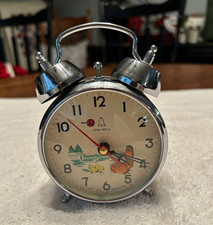 Vintage SoniBell Double Bell Alarm Clock Chrome Silver. Pecking chicken, wind up picture