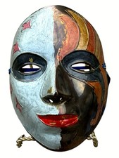 Vintage Solid Brass Celestial Face Mask Sun Moon Stars Painted India 6
