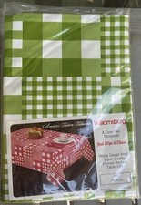 New Vintage Williamsburg Vinyl Flannel Backed Table Cloth 52 x 52 Green White picture