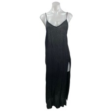Motel Womens Black Sleeveless Leopard Slit Open Back Cami Midi Slip Dress Size S picture
