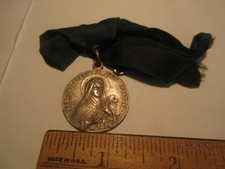 Antique French Religious Medal Saint Therese with Original Ribbon picture