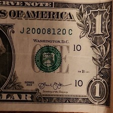 $1 Bill Fancy Serial Number Birthday Note 8/12/2000 8/20/2000 Aug 12, 2000 picture