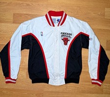 Champion Chicago Bulls NBA Snap Front Jacket White Black Red Men's Size M picture