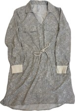 ATHLETA Zuma Printed Shirt Dress Cream Gray Lightweight Waist Tie Size M picture