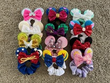 12pc Disney Inspired Minnie Mouse Princess Scrunchie Hair Bow Ears Character Lot picture