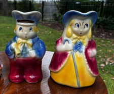 Vintage 1940’s Shawnee Pottery Little Bo Peep Little Boy Blue Pitcher Pair Mint picture