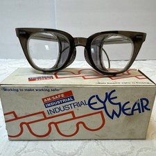 Vintage steampunk MSA Safety Glasses Smoke Gray Horn rim metal Wire mesh side picture