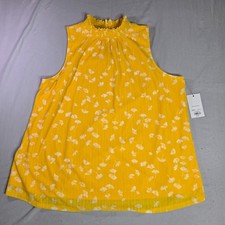 NWT Apt. 9 Women's Yellow White Floral Print Sleeveless Keyhole Back Top  Sz L picture