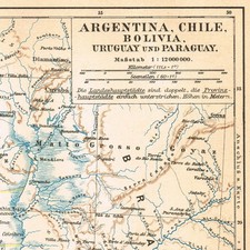 ARGENTINA 1885 CHILE BOLIVIA URUGUAY  PARAGUAY  Potosi Authentic Vintage Map picture