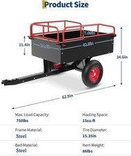 750 LBS Utility Dump Trailer Tow Behind Garden Dump Cart 15 Cu. Ft. Heavy Steel picture