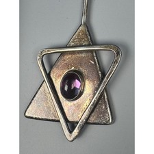 Sterling Silver Modernist Necklace Natural Amethyst Studio Artisan 33.9g 1973 picture