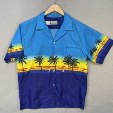 Vintage Shoreline Hawaii Shirt Men XL Blue Sunset Palm Tree Border Made in USA picture