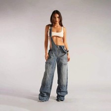 Y2K Denim Overalls Women – Zip Front Loose Fit Pocket Jumpsuit picture