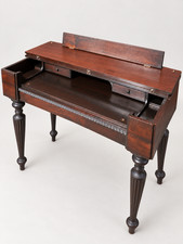 Antique Regency Period Mahogany Writing Desk Secretary Fluted Legs Bead Trim picture