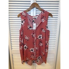 Studio B by Bobeau Lily Pleat Back Tank Floral High Low Blouse Pink Medium NEW picture