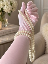 59in Extra Long Pearl Necklace Cream White Beaded Strand Layering Gatsby Bridal picture