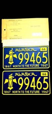 Vintage 1966-67 Alaska Centennial Passenger License Plate Pair NOS Envelope picture